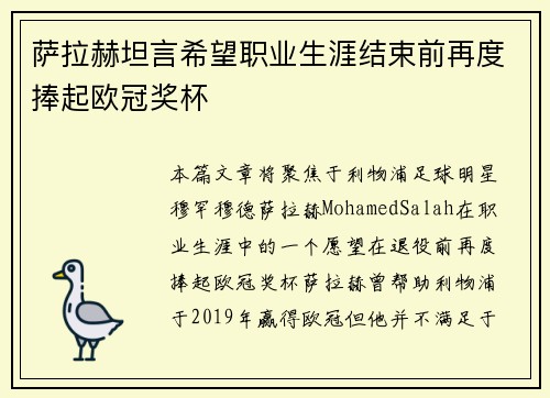 萨拉赫坦言希望职业生涯结束前再度捧起欧冠奖杯